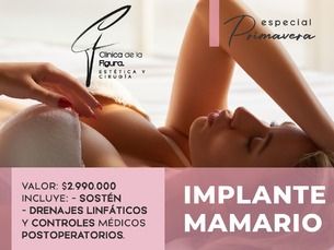 Promoción Agosto/Septiembre implante mamario $ 2.990.000